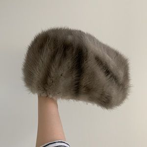 Grey Fur Beret Hat